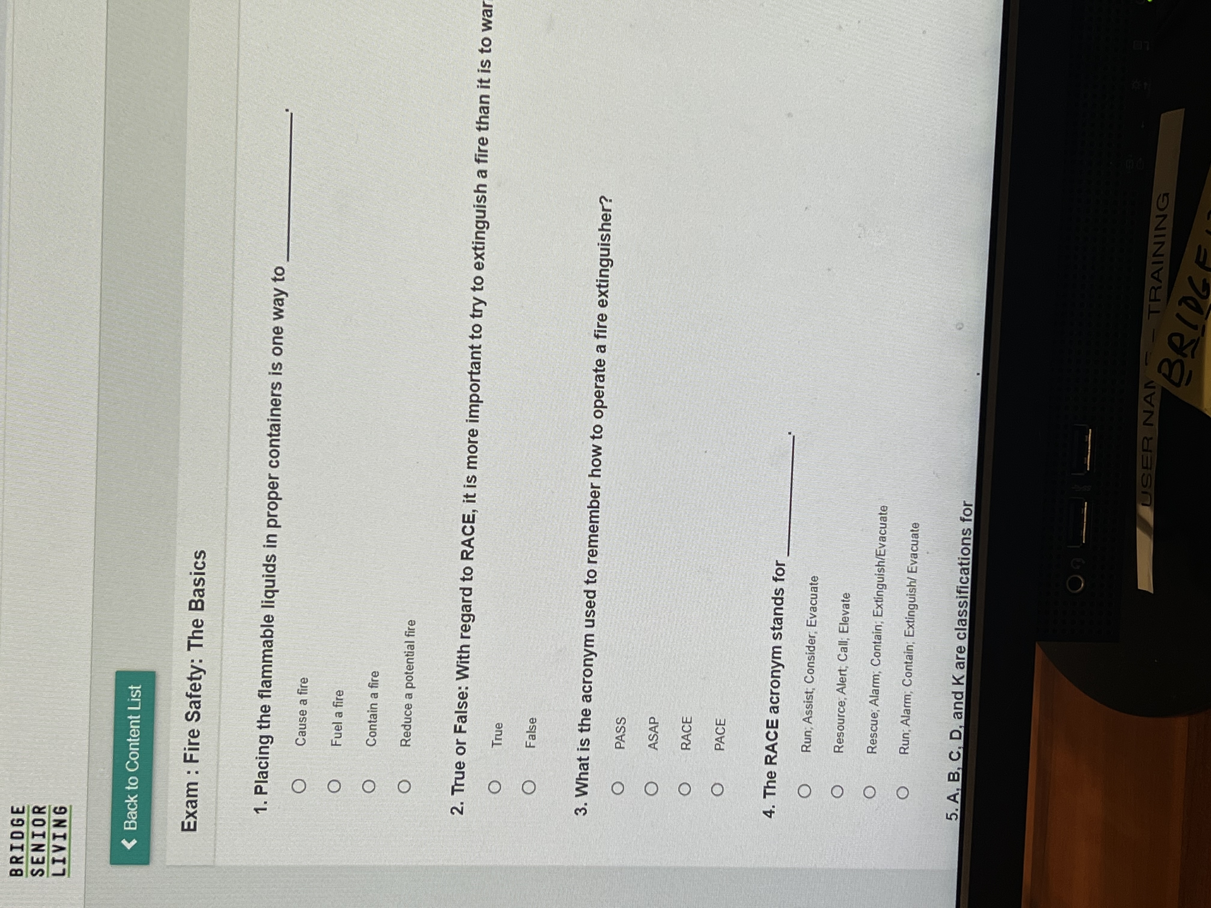 Exam : Fire Safety: The Basics Placing the