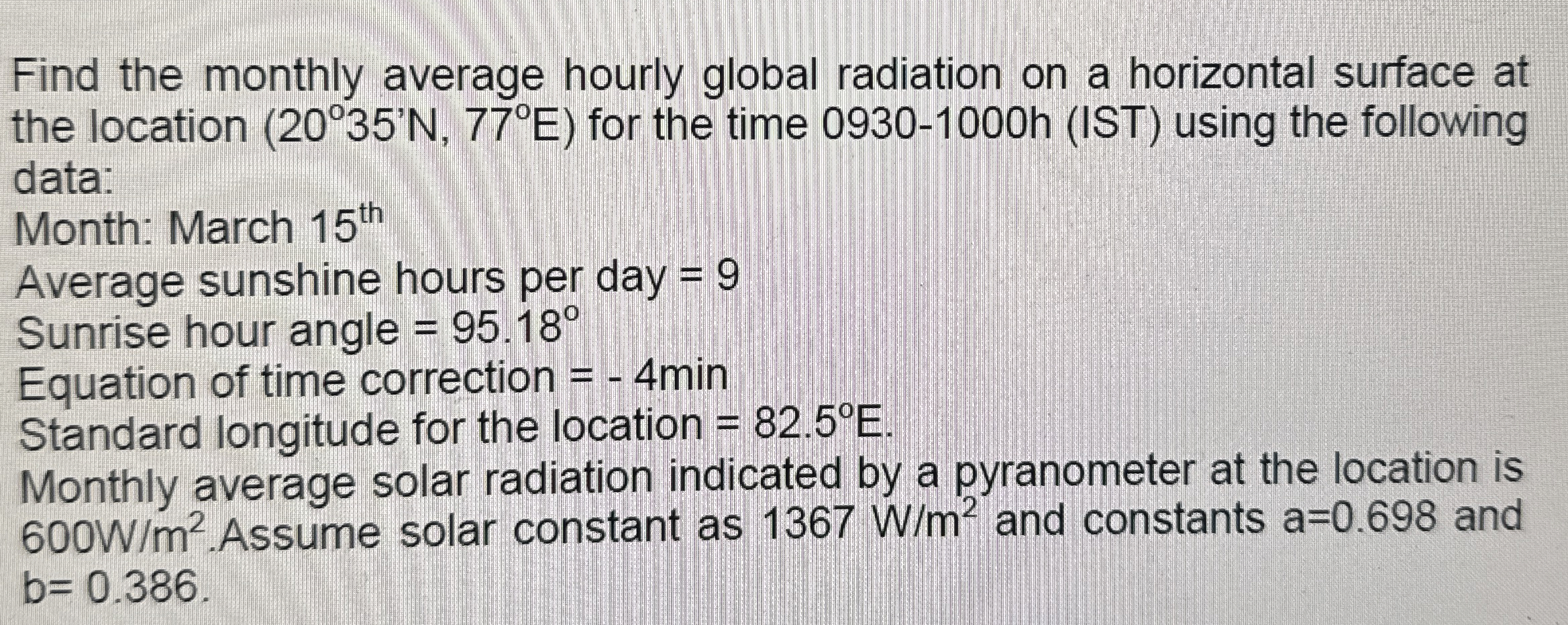 Find the monthly average hourly global radiation