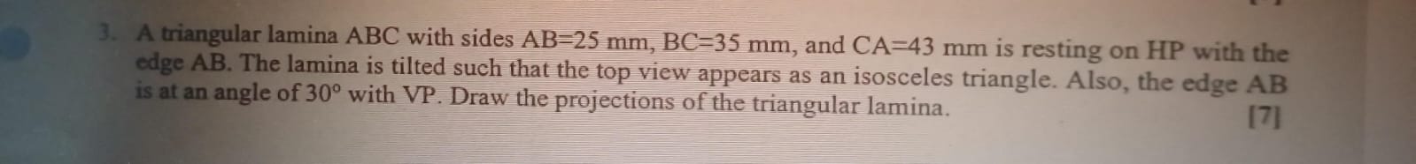 A triangular lamina ABC with sides A B = 2 5 m m
