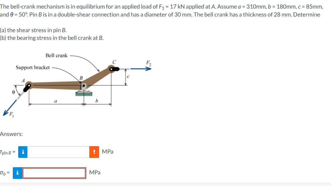 The bell - crank mechanism is in equilibrium for
