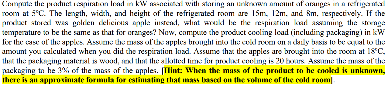 Compute the product respiration load in kW