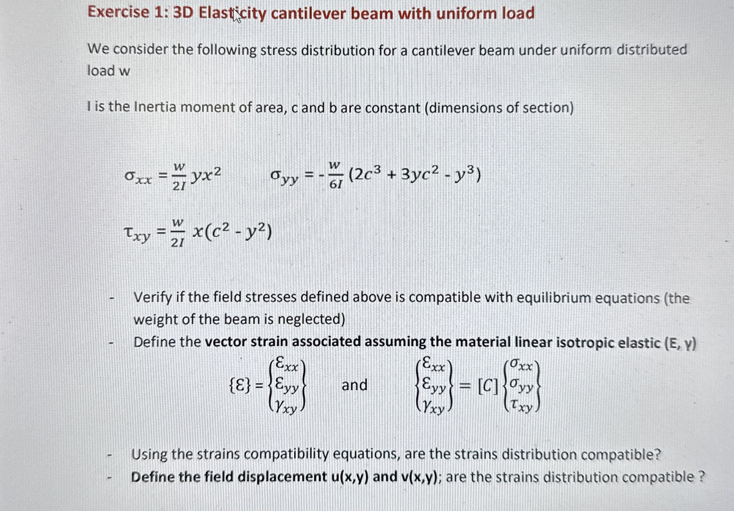 Exercise 1 : 3 D Elastycity cantilever beam with