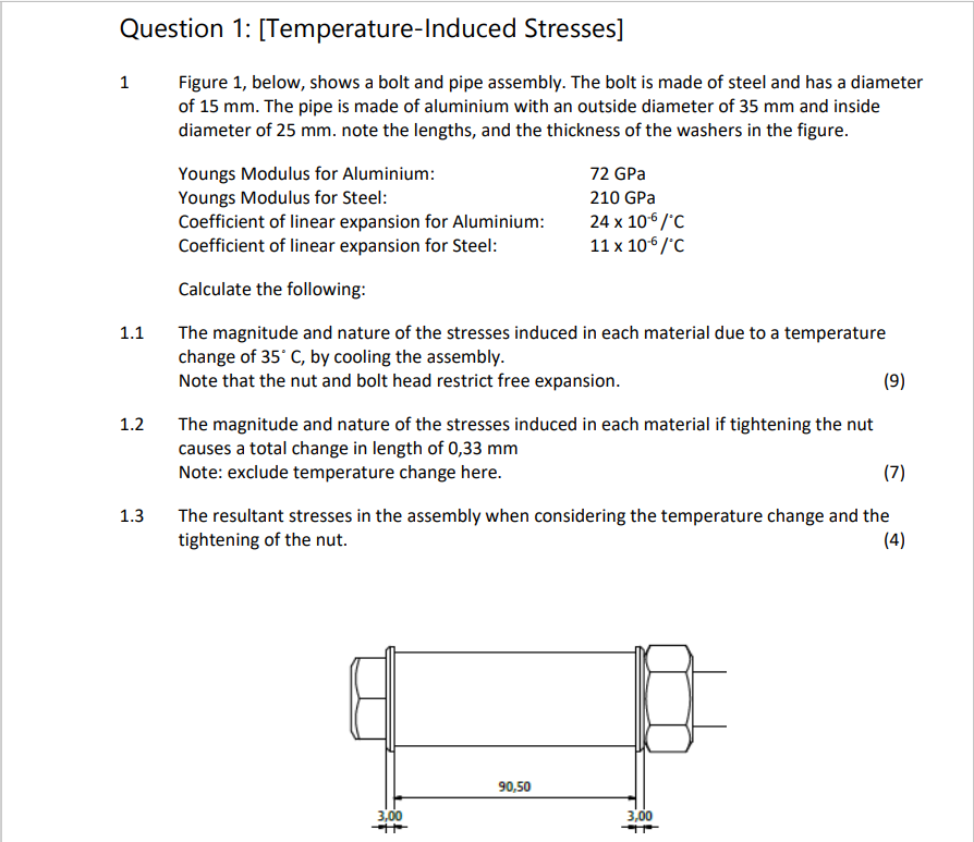 Question 1 : [ Temperature - Induced Stresses ] 1