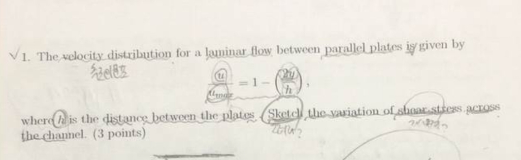 The velocity distribution for a laminar flow