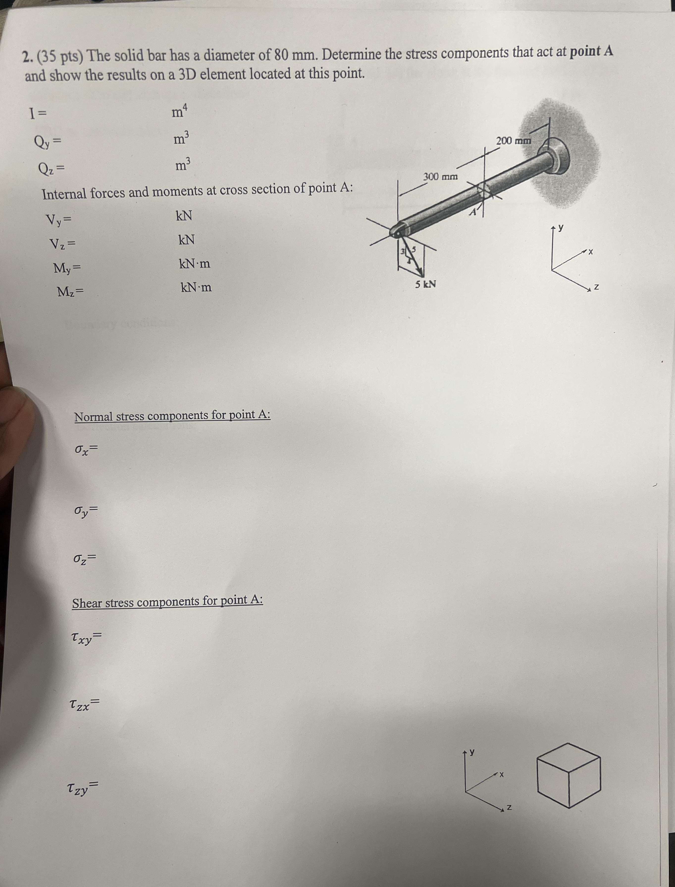 ( 3 5 pts ) The solid bar has a diameter of 8 0