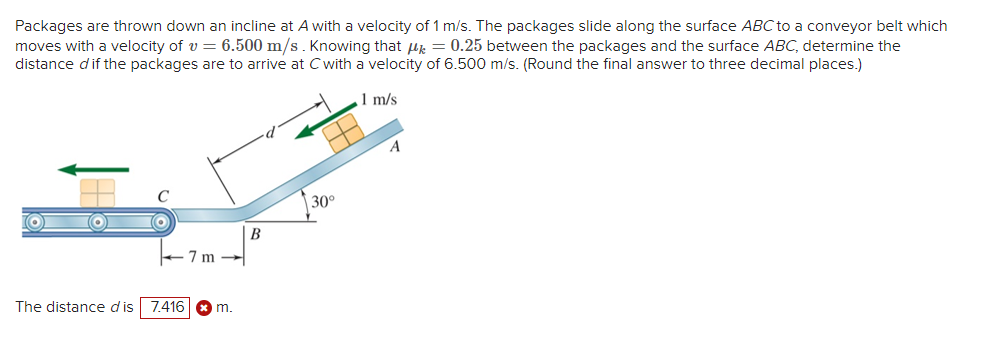 Packages are thrown down an incline at A with a