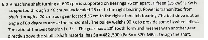 6 . 0 A machine shaft turning at 6 0 0 rpm is