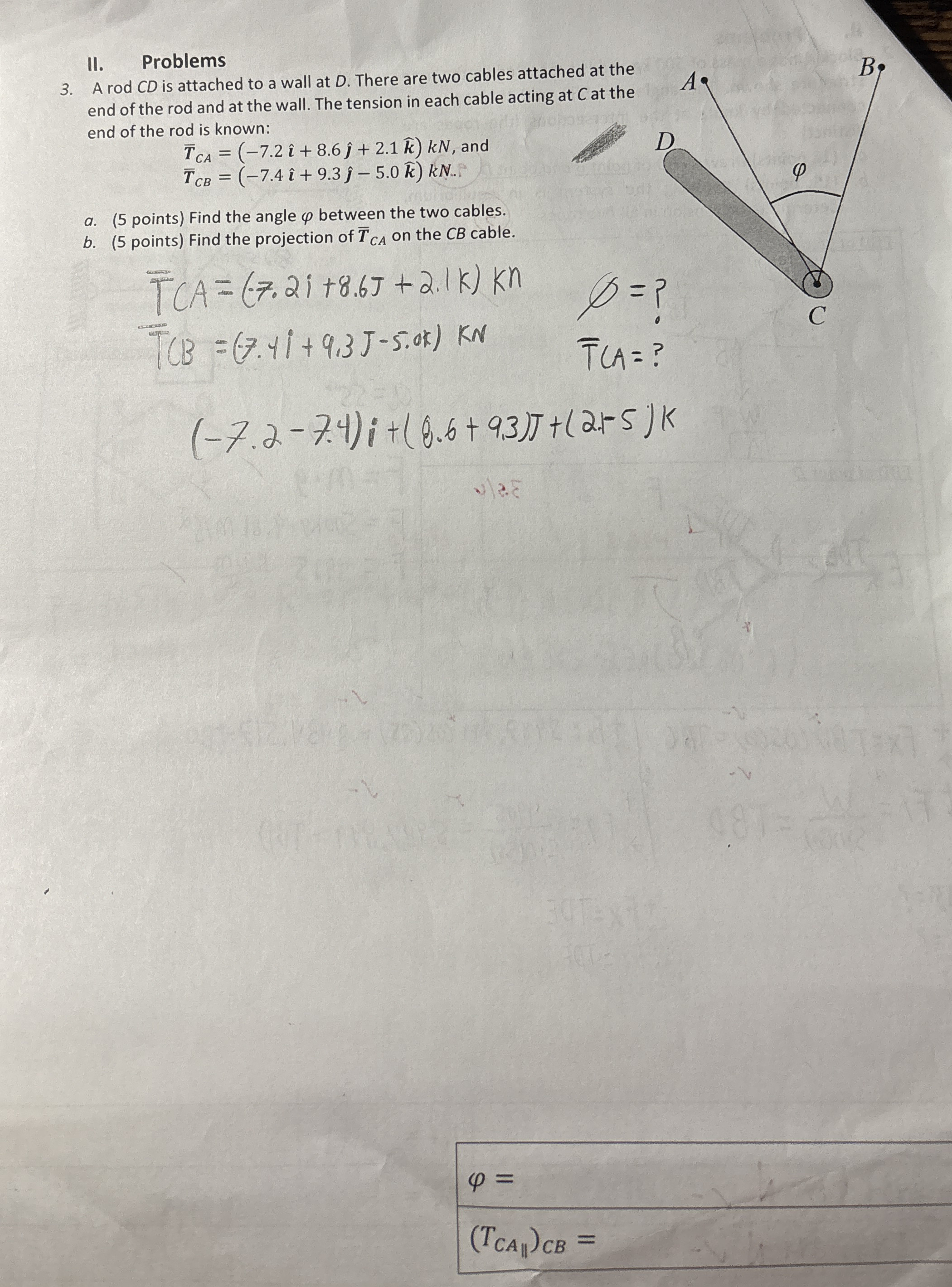 II . Problems 3 . A rod C D is attached to a wall