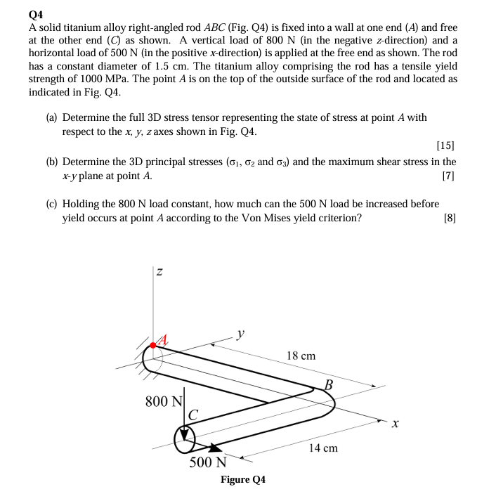 Q 4 A solid titanium alloy right - angled rod \ (