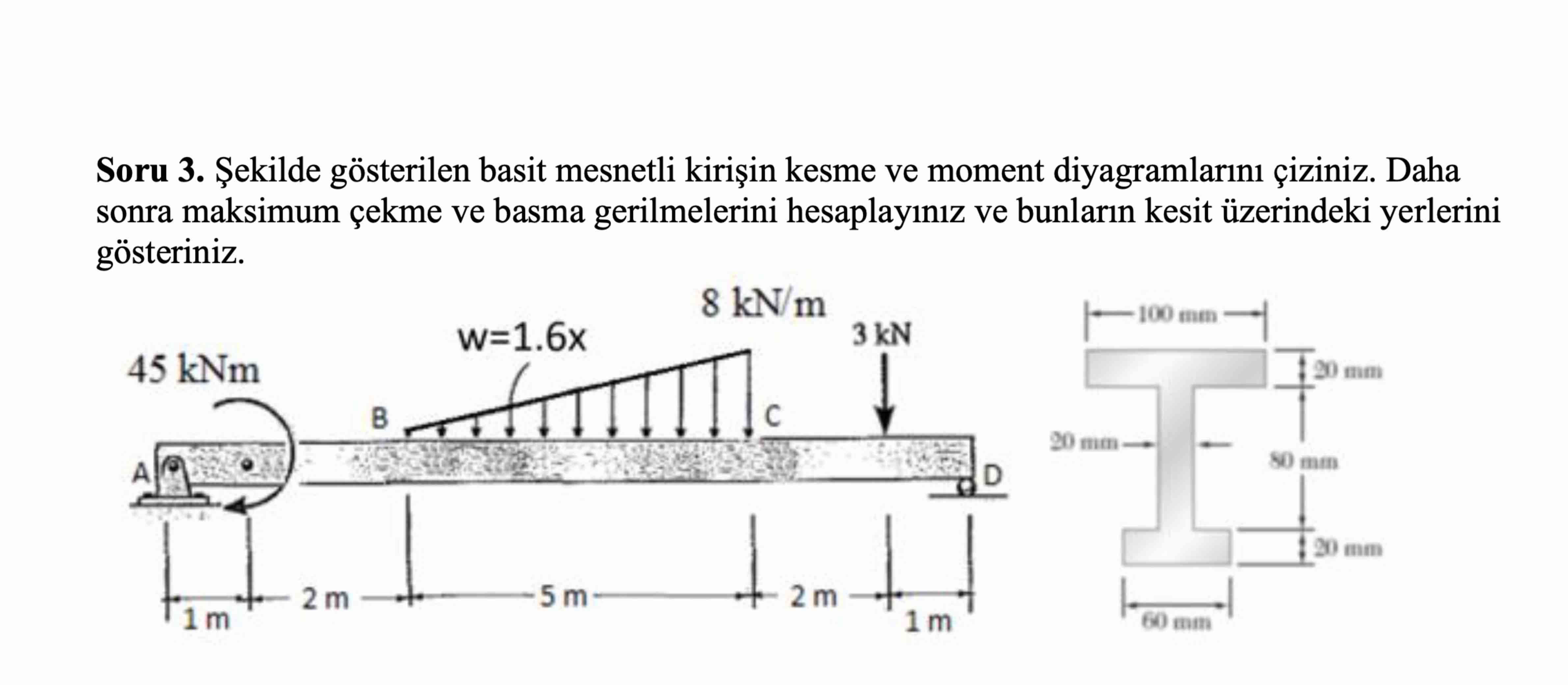 Soru 3 . ekilde g sterilen basit mesnetli kiri in