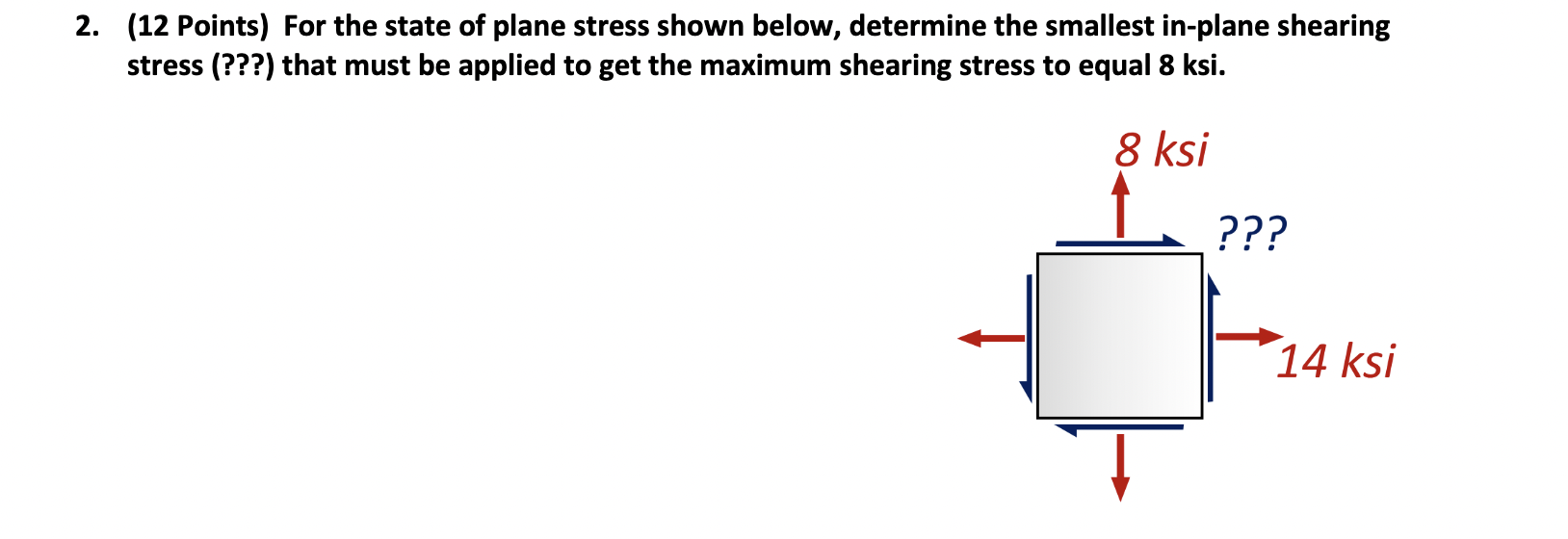 2 . ( 1 2 Points ) For the state of plane stress