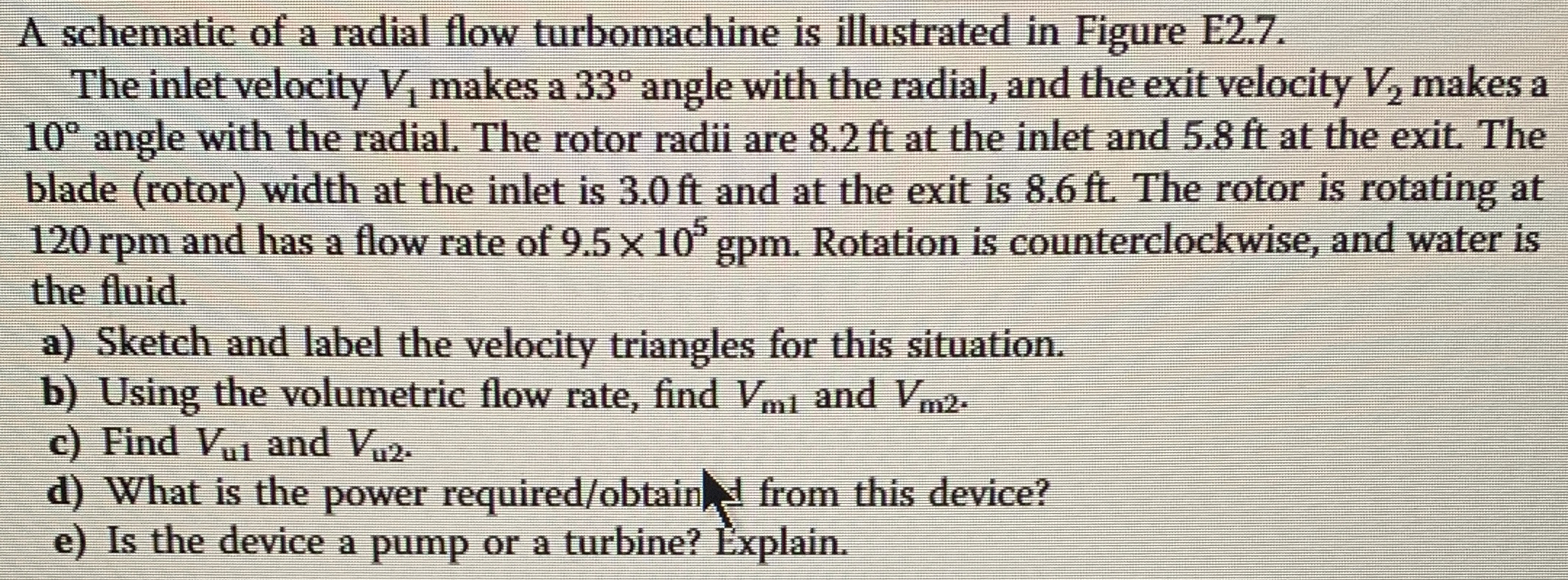 A schematic of a radial flow turbomachine is