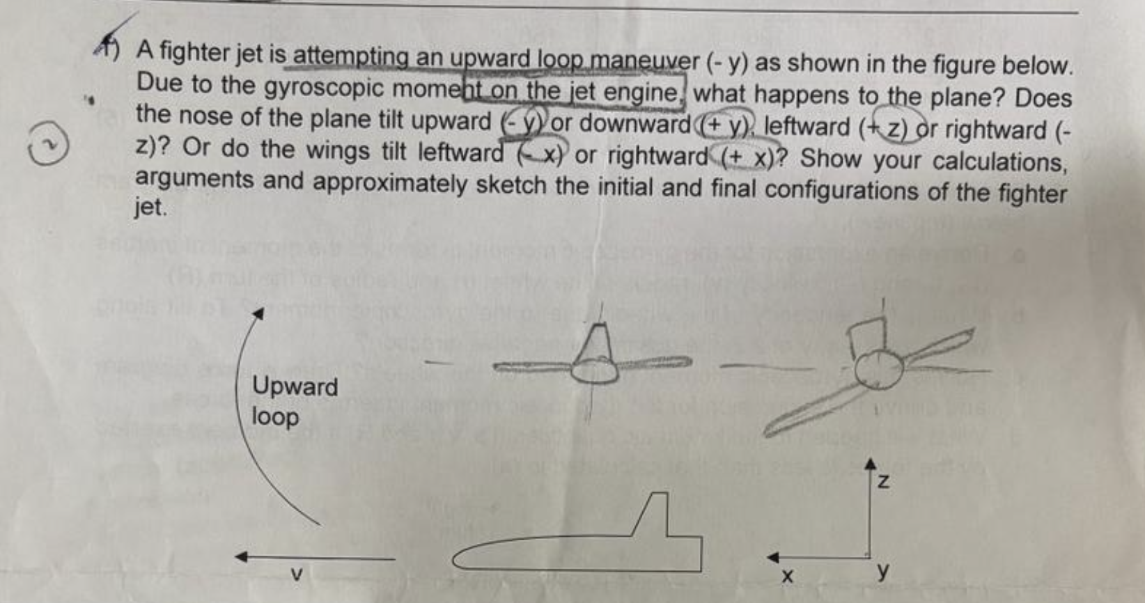 A ) A fighter jet is attempting an upward loop