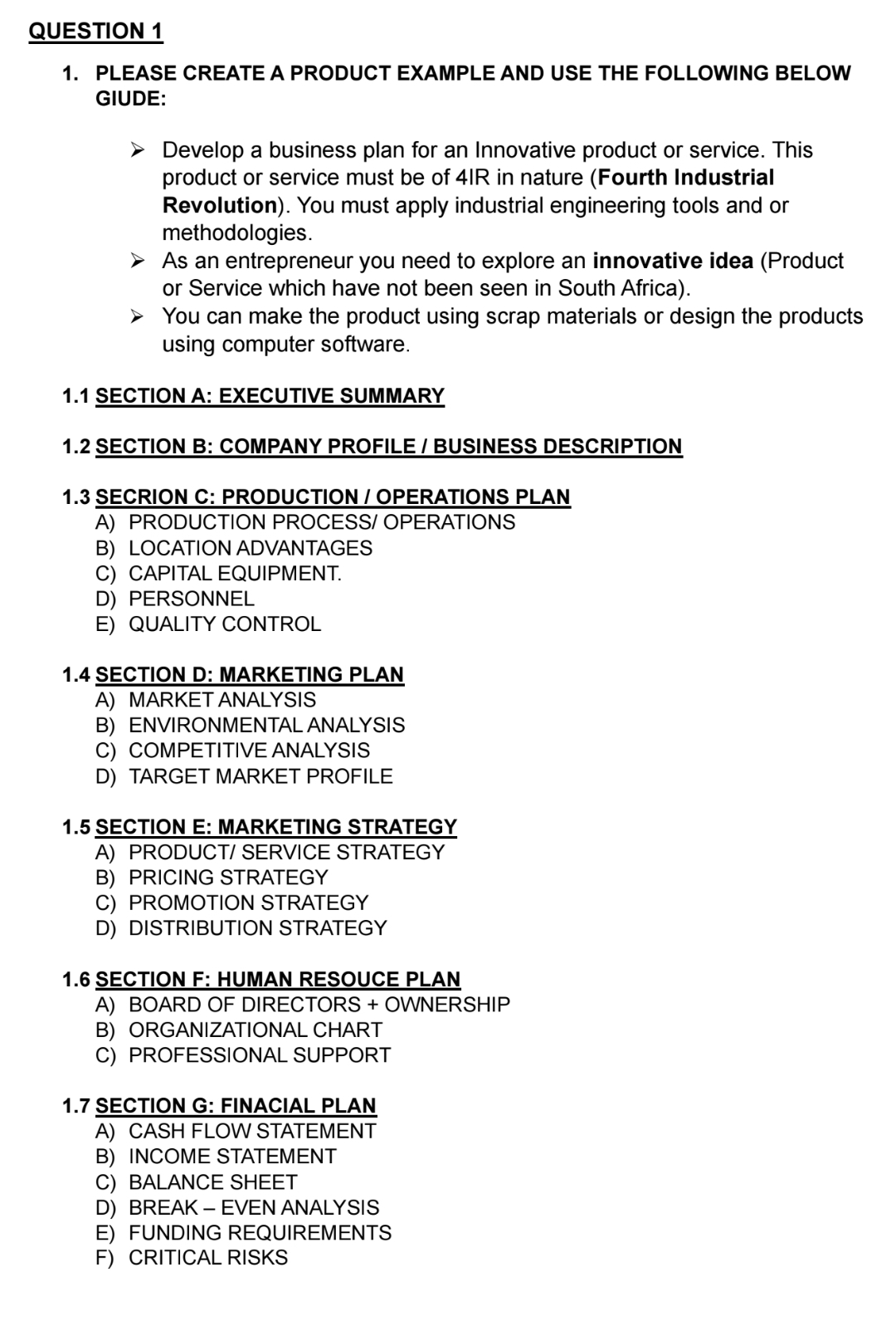 QUESTION 1 PLEASE CREATE A PRODUCT EXAMPLE AND