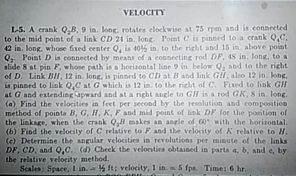 VELOCITY L - 5 . A crank Q 2 B , 9 i n . long,
