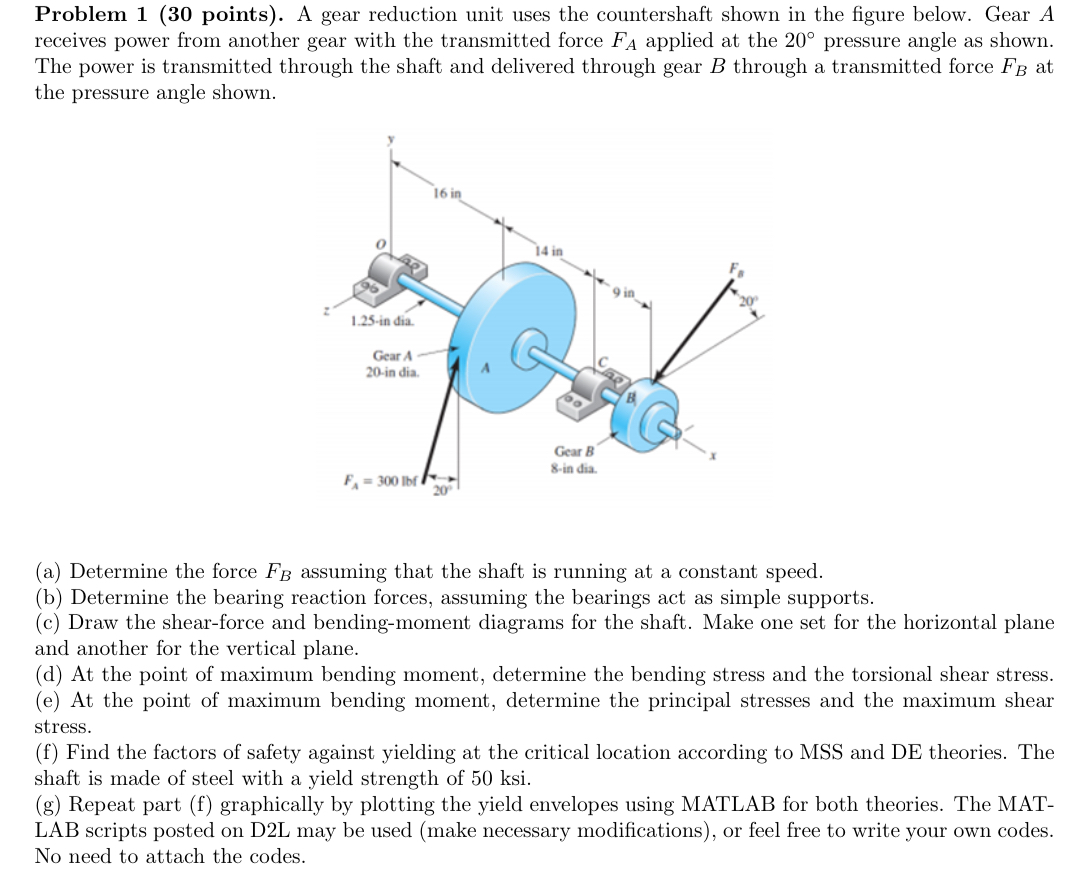 Problem 1 ( 3 0 points ) . A gear reduction unit