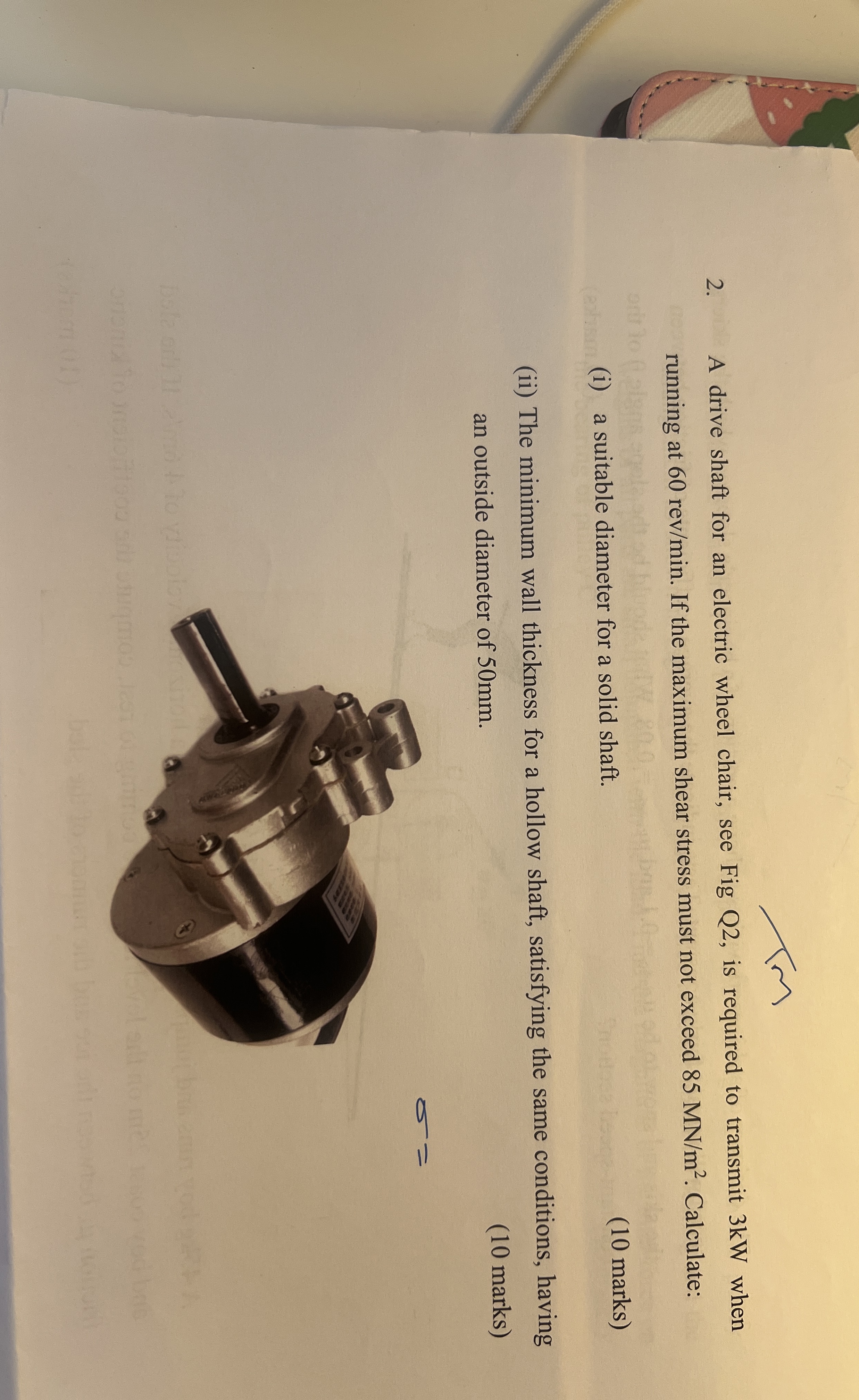 A drive shaft for an electric wheel chair, see