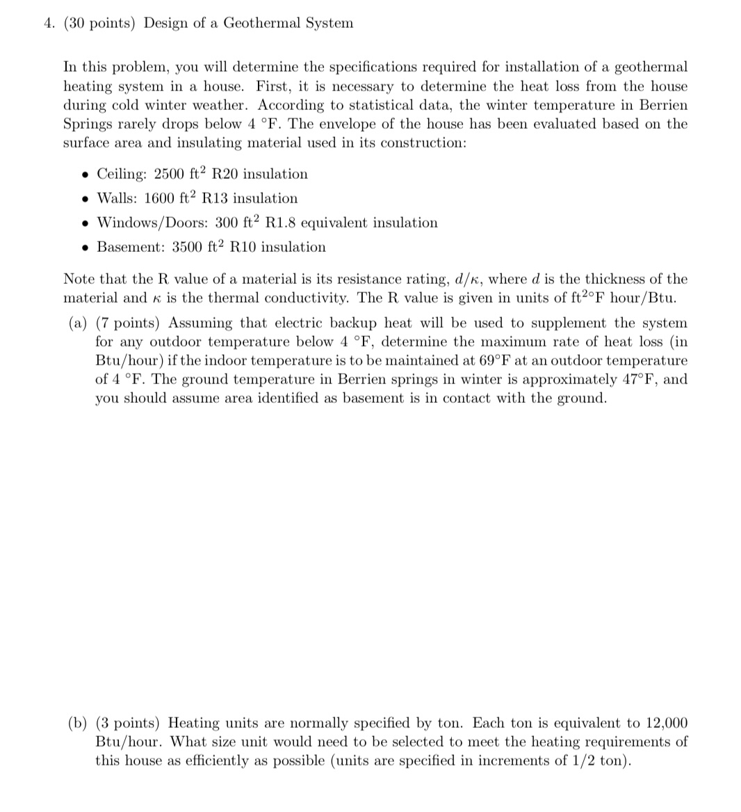 ( 3 0 points ) Design of a Geothermal System In