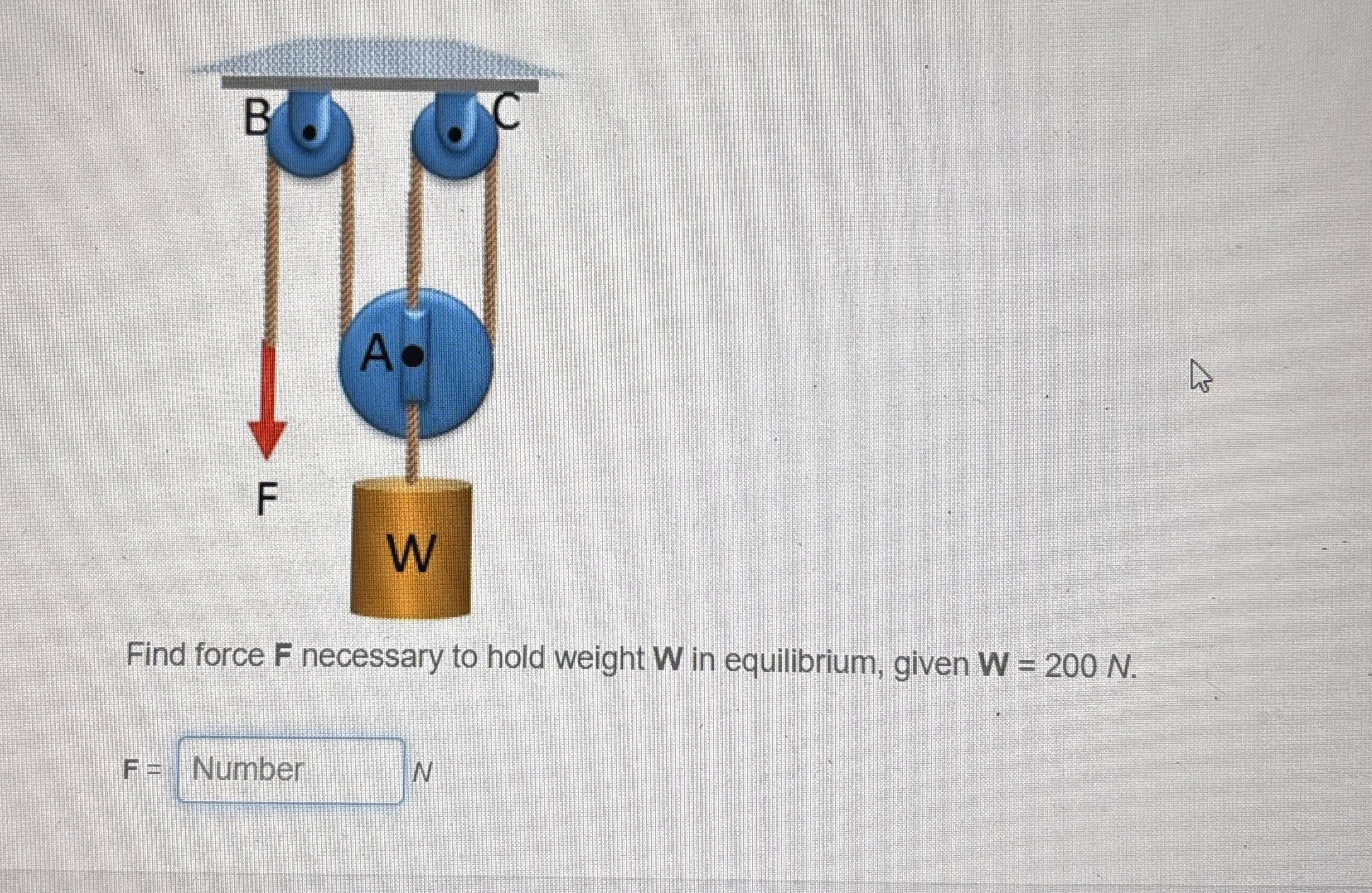 Find force F necessary to hold weight W in