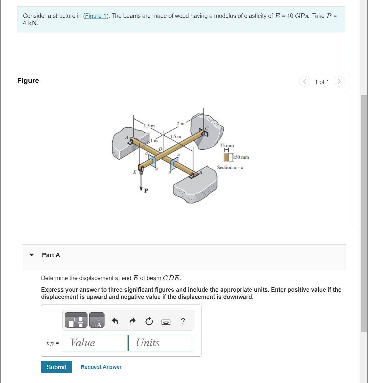 Determine the displacement at end \ ( E \ ) of
