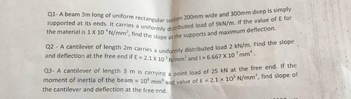 Q 1 - A beam 3 m long of uniform rectangular