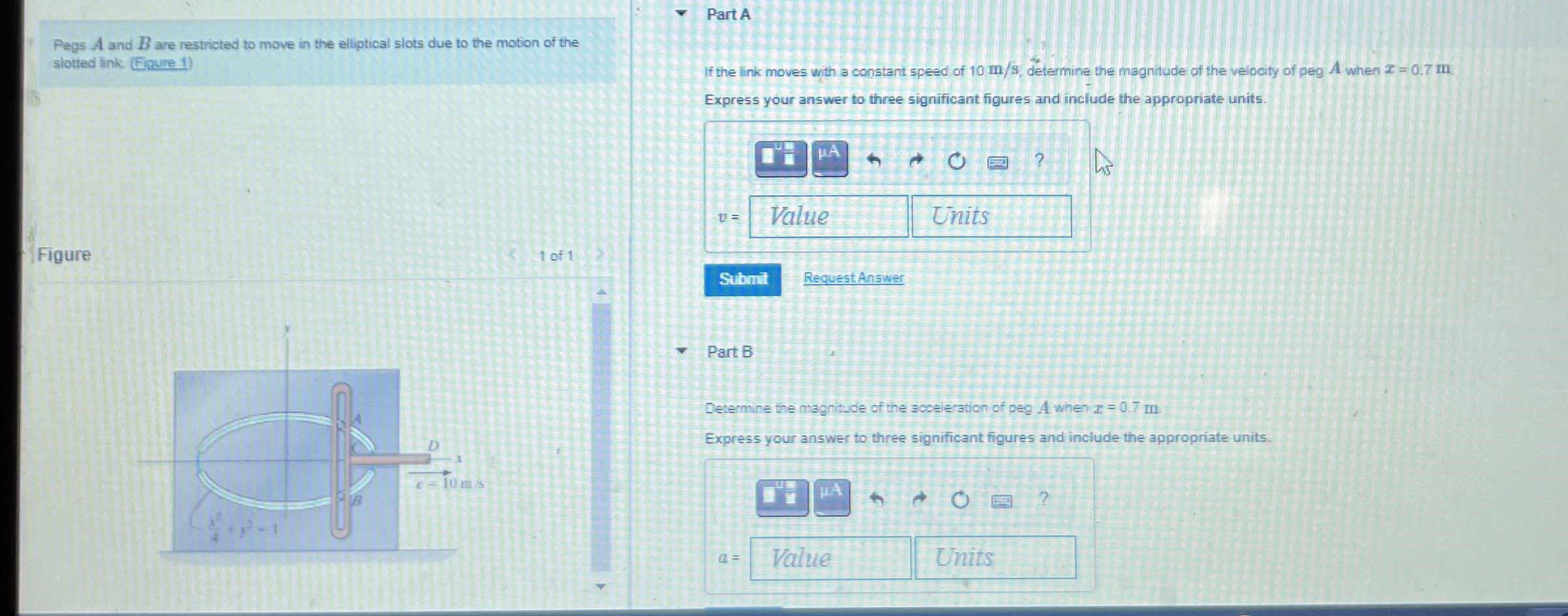 Pegs A and B are restricted to move in the