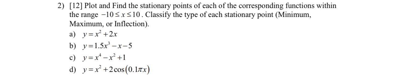 [ 1 2 ] Plot and Find the stationary points of