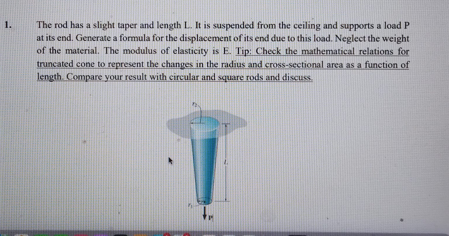 1 . The rod has a slight taper and length \ ( L \