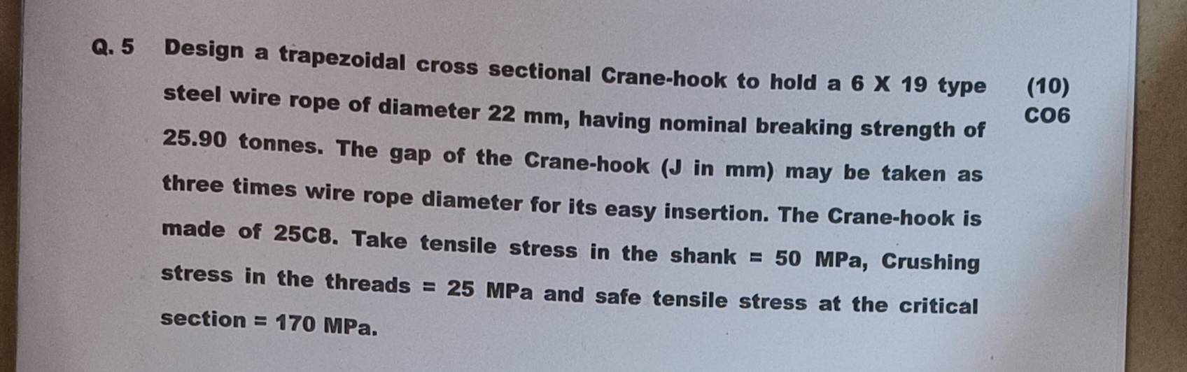 Q . 5 Design a trapezoidal cross sectional Crane