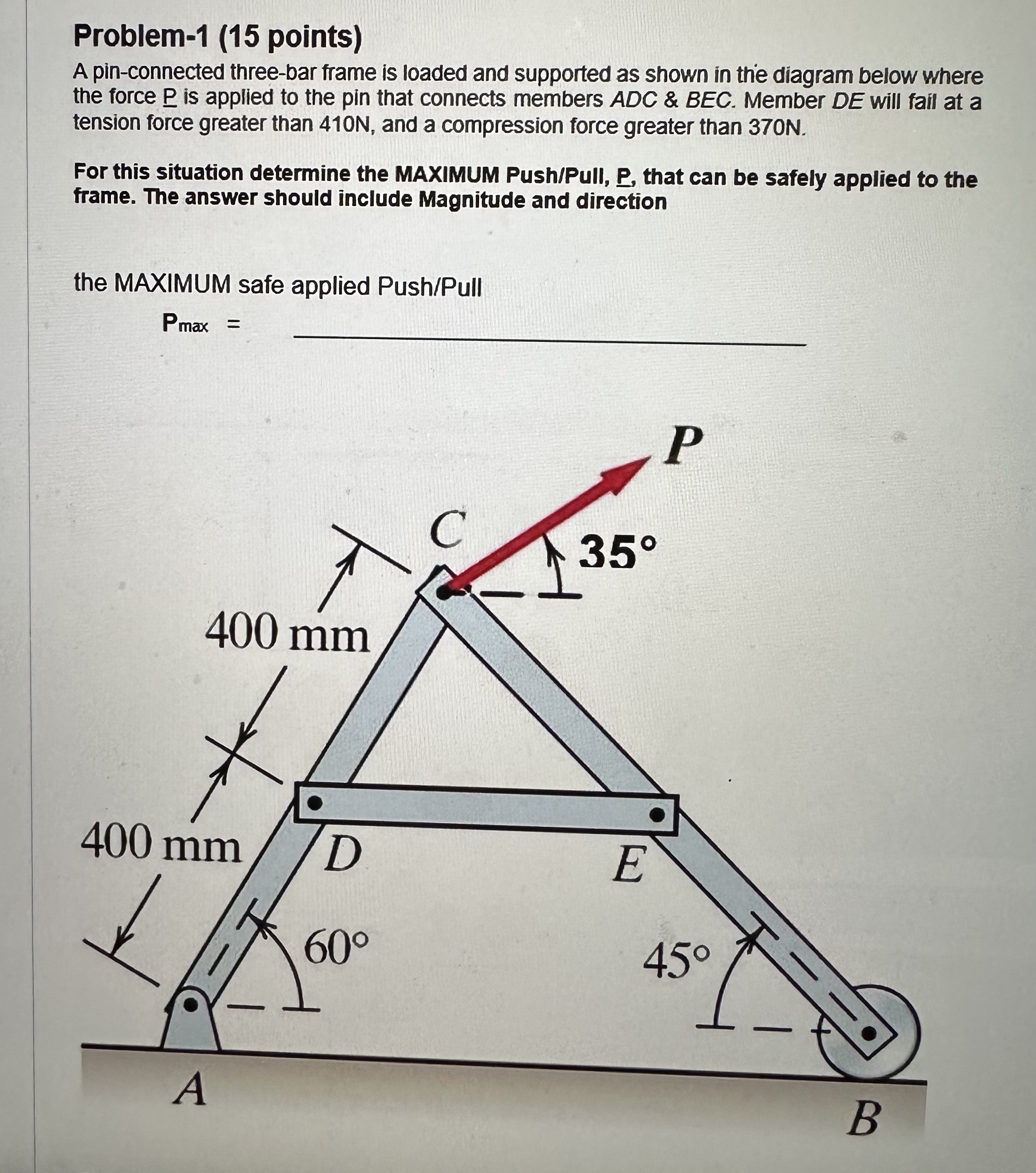 Problem - 1 ( 1 5 points ) A pin - connected