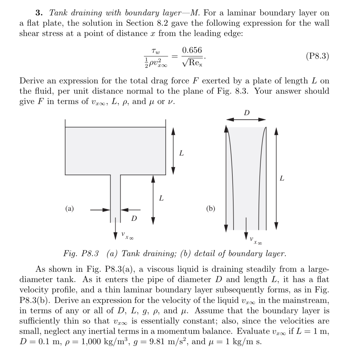 Tank draining with boundary layer - M . For a