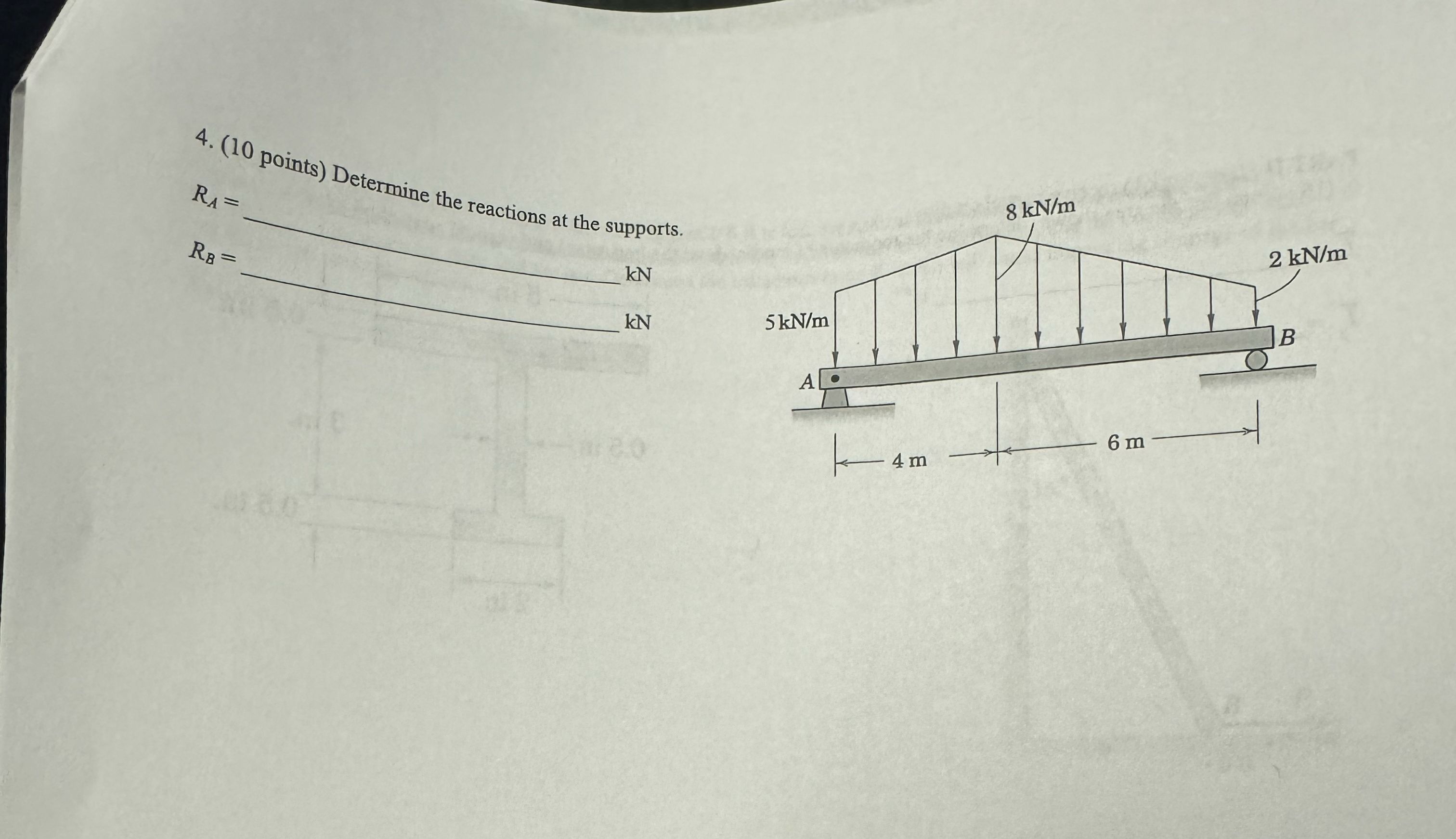 points ) Determine the reactions at the supports.