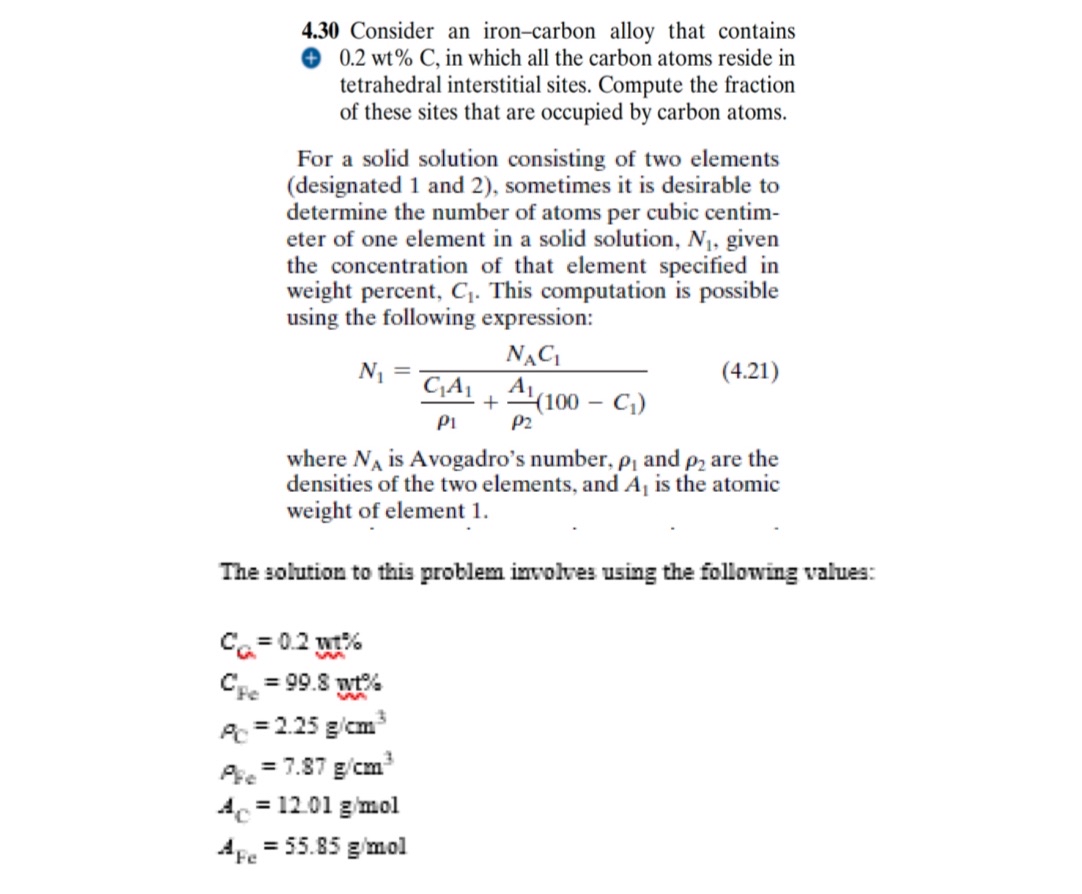 4 . 3 0 Consider an iron - carbon alloy that