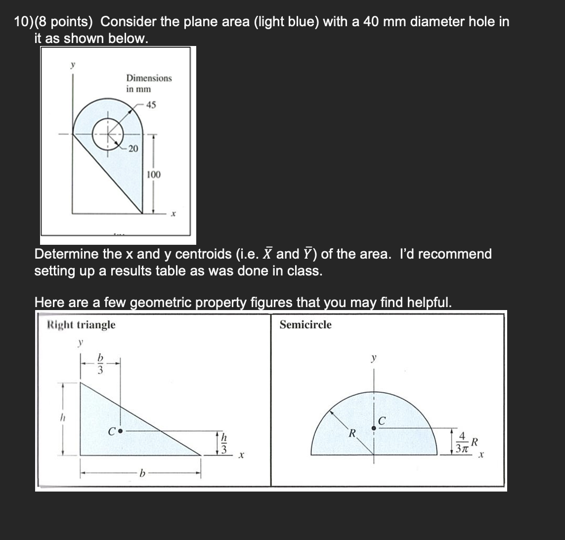 1 0 ) ( 8 points ) Consider the plane area (