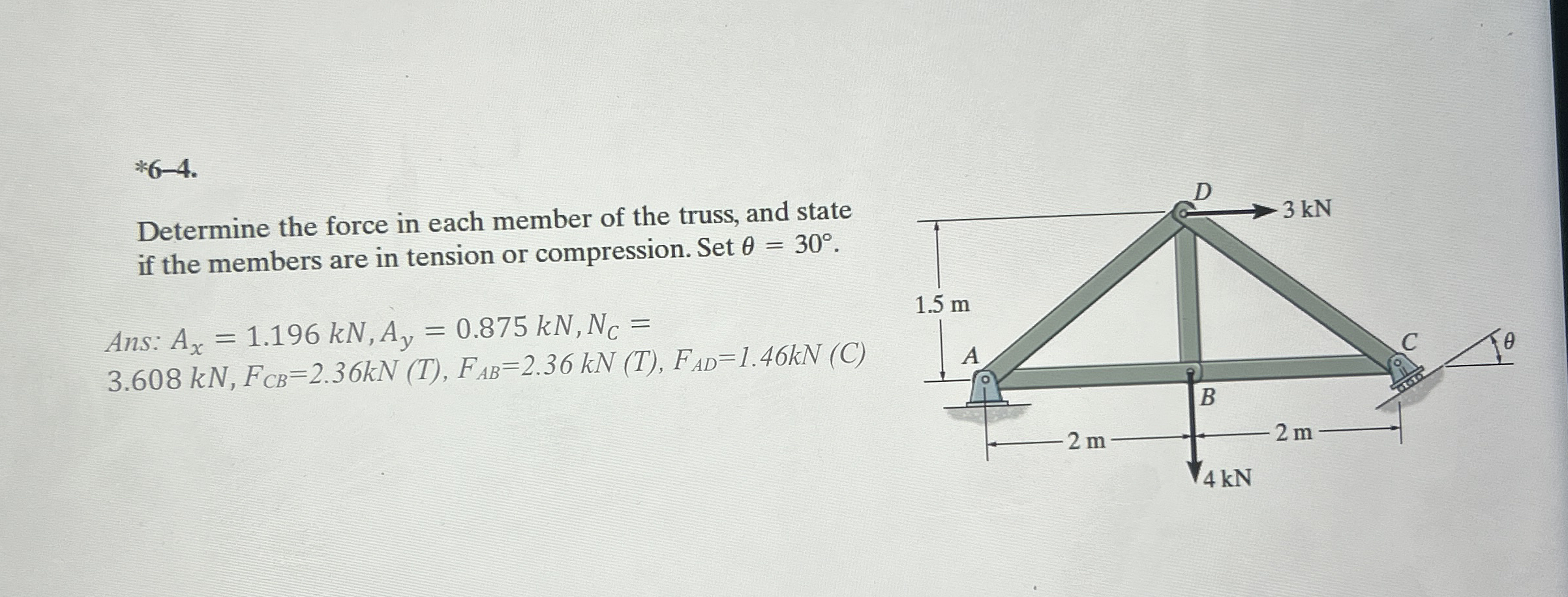 * 6 - 4 . Determine the force in each member of