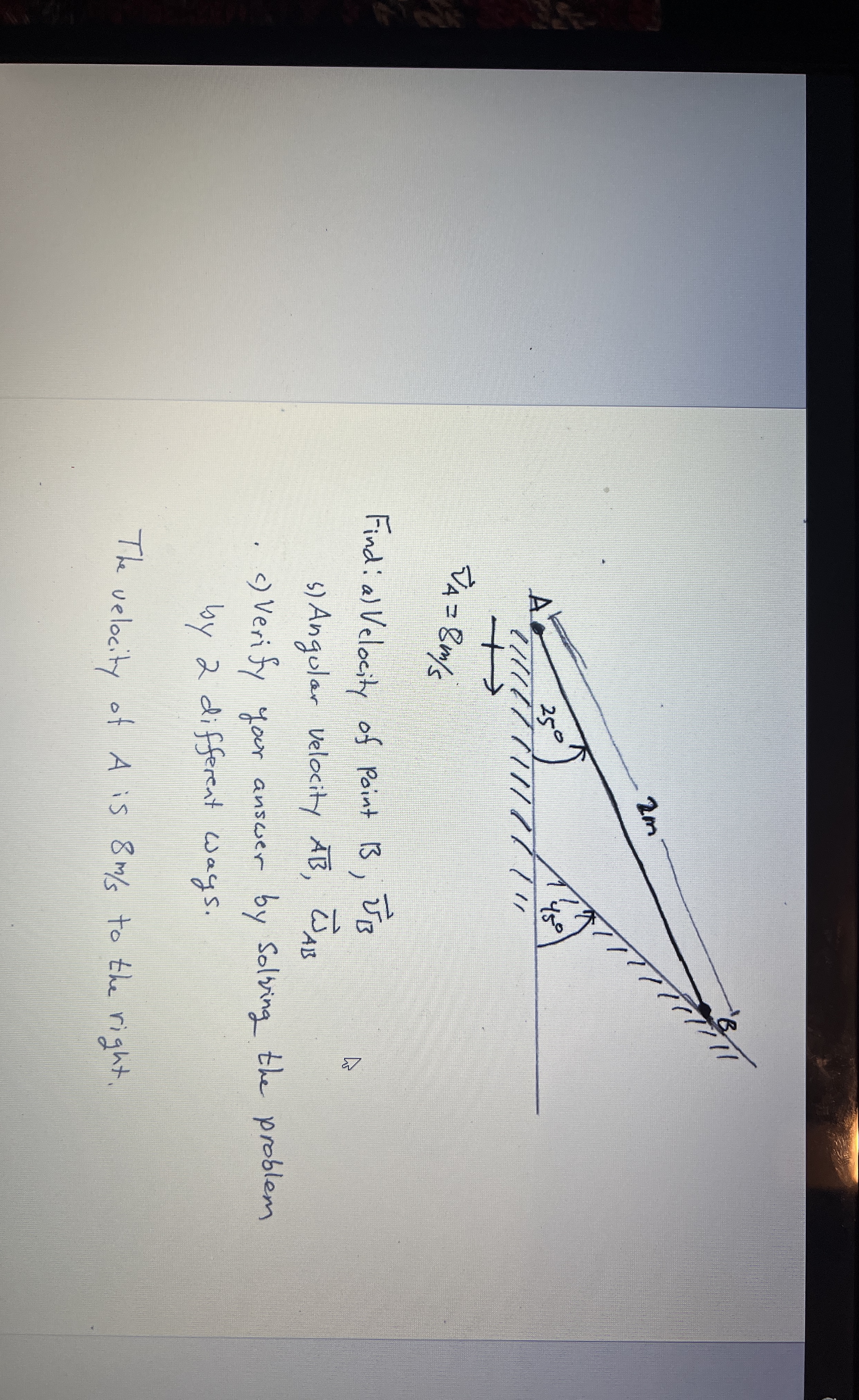 Find Vb and WAB given Va = 8 m / s to the right.