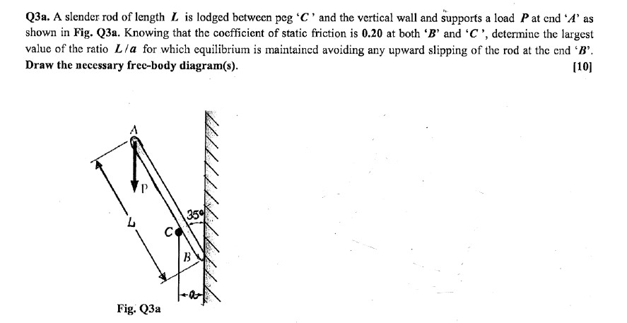 Q 3 a . A slender rod of length L is lodged