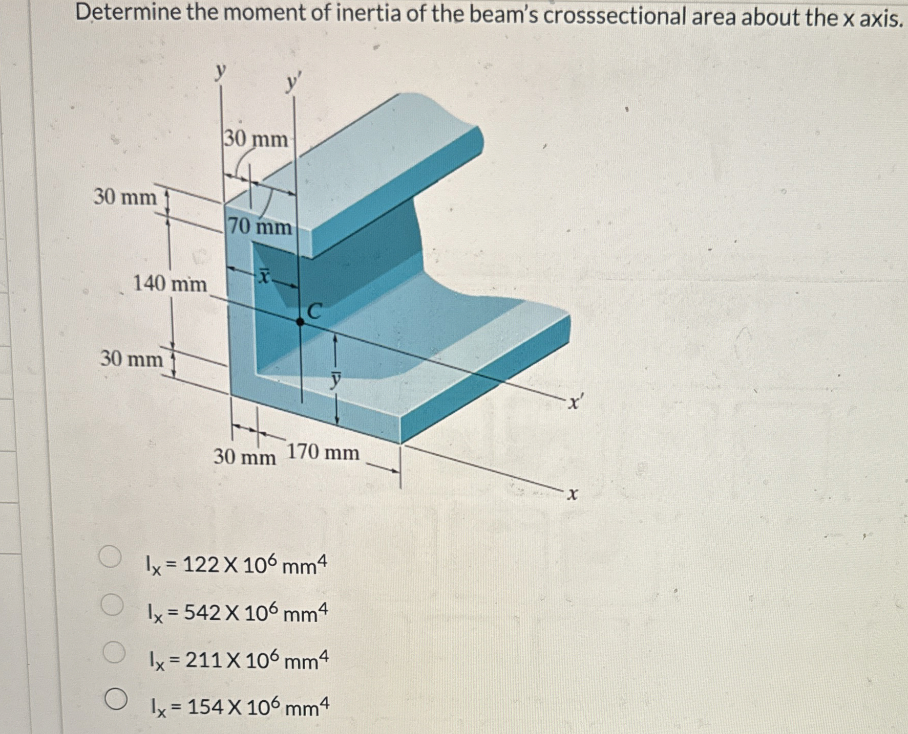 Determine the moment of inertia of the beam's