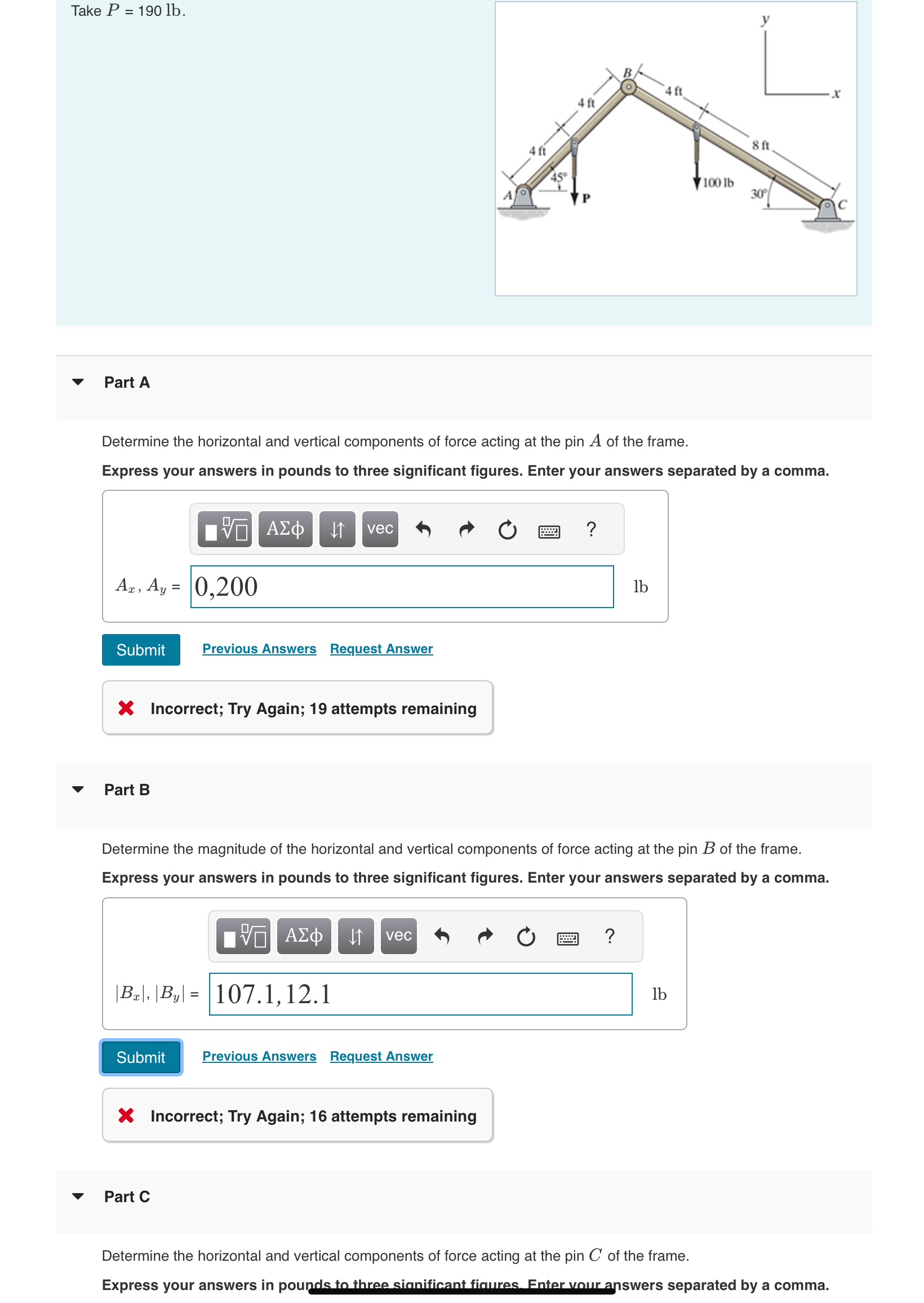 Take P = 1 9 0 l b . Part A Determine the