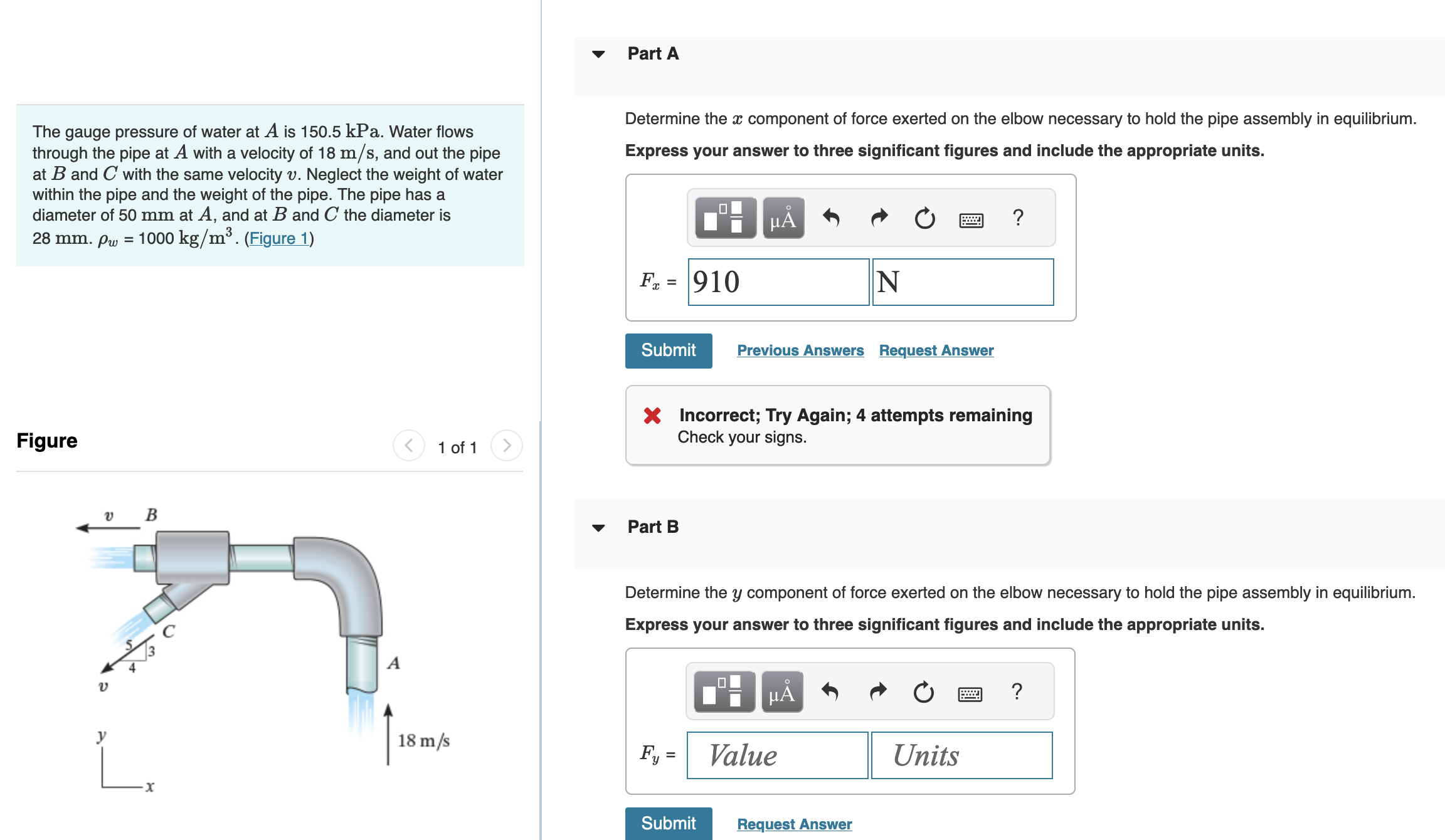 Part A The gauge pressure of water at \ ( A \ )