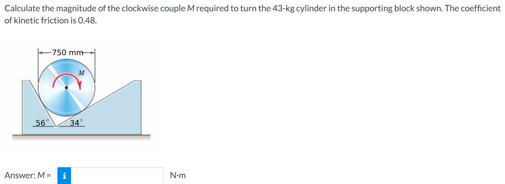 Calculate the magnitude of the clockwise couple M