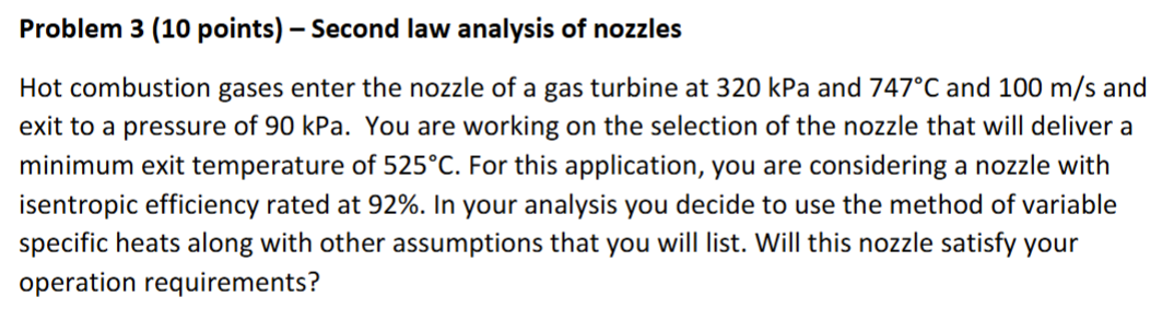 Problem 3 ( 1 0 points ) - Second law analysis of