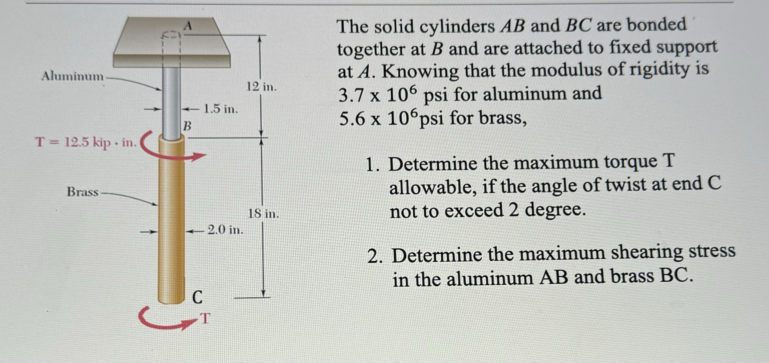 The solid cylinders A B and B C are bonded