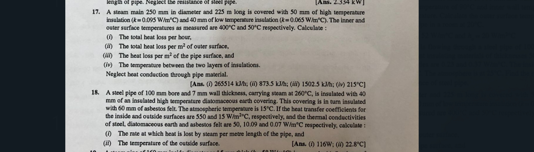 A steam main 2 5 0 mm in diameter and 2 2 5 m