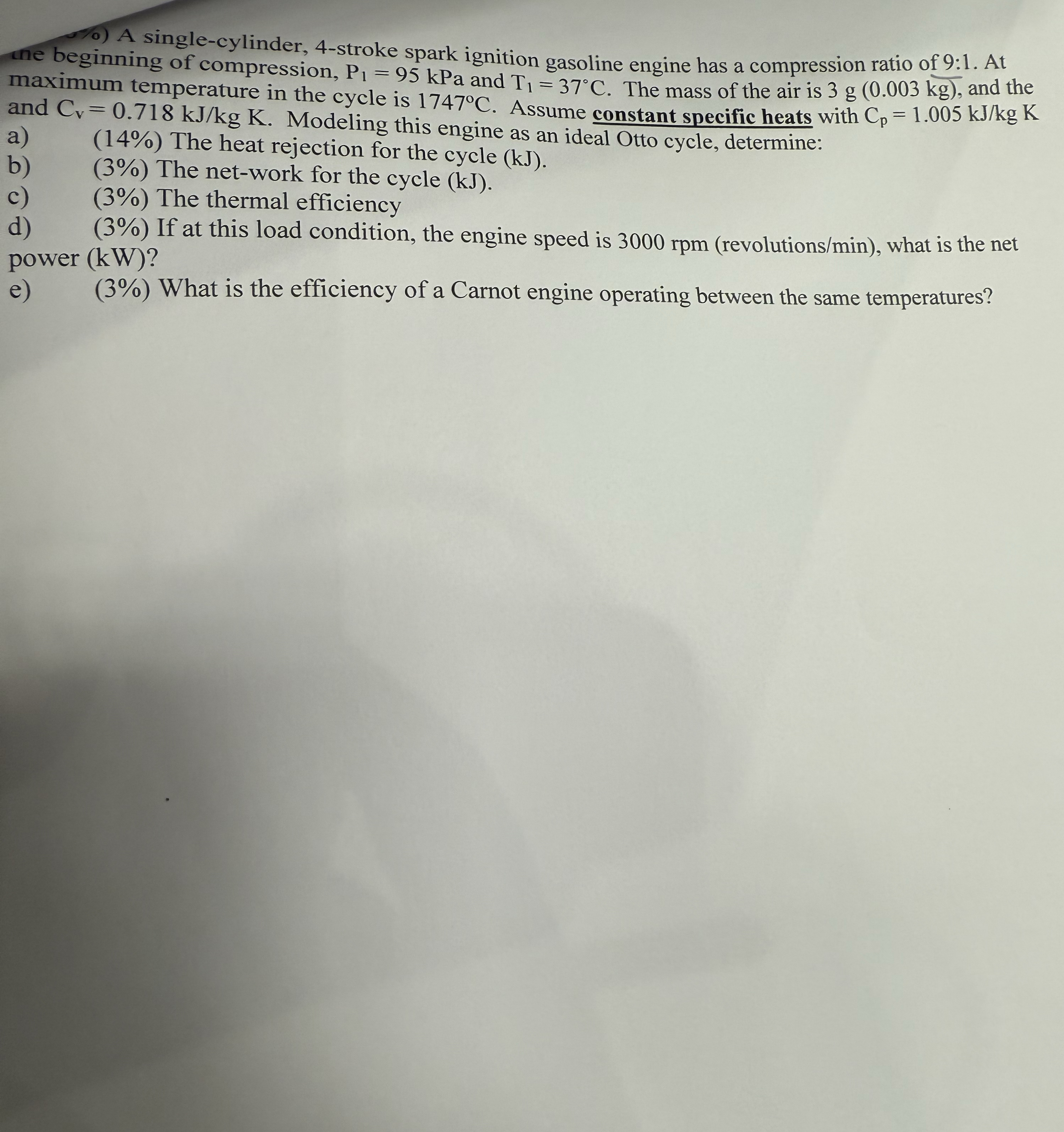 o ) A single - cylinder, 4 - stroke spark