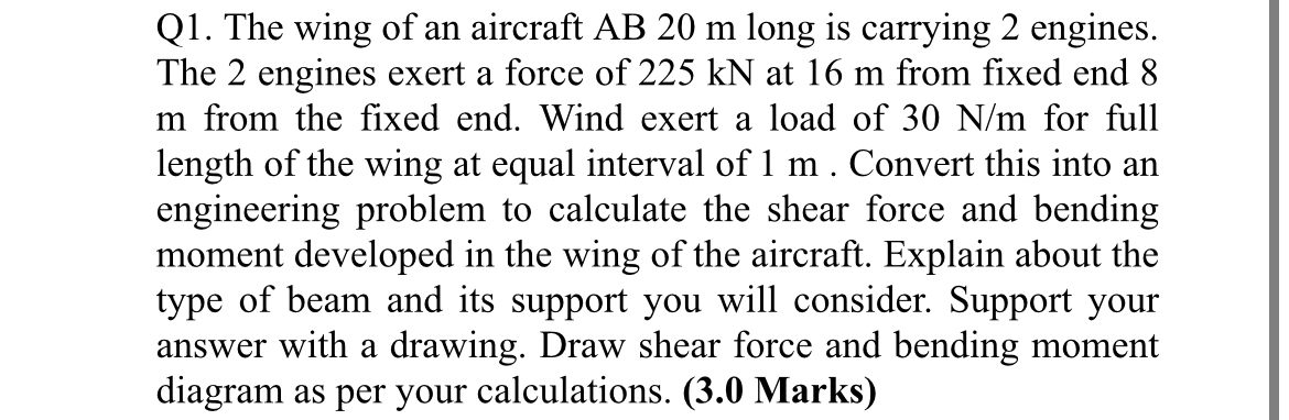 Q 1 . The wing of an aircraft AB 2 0 m long is