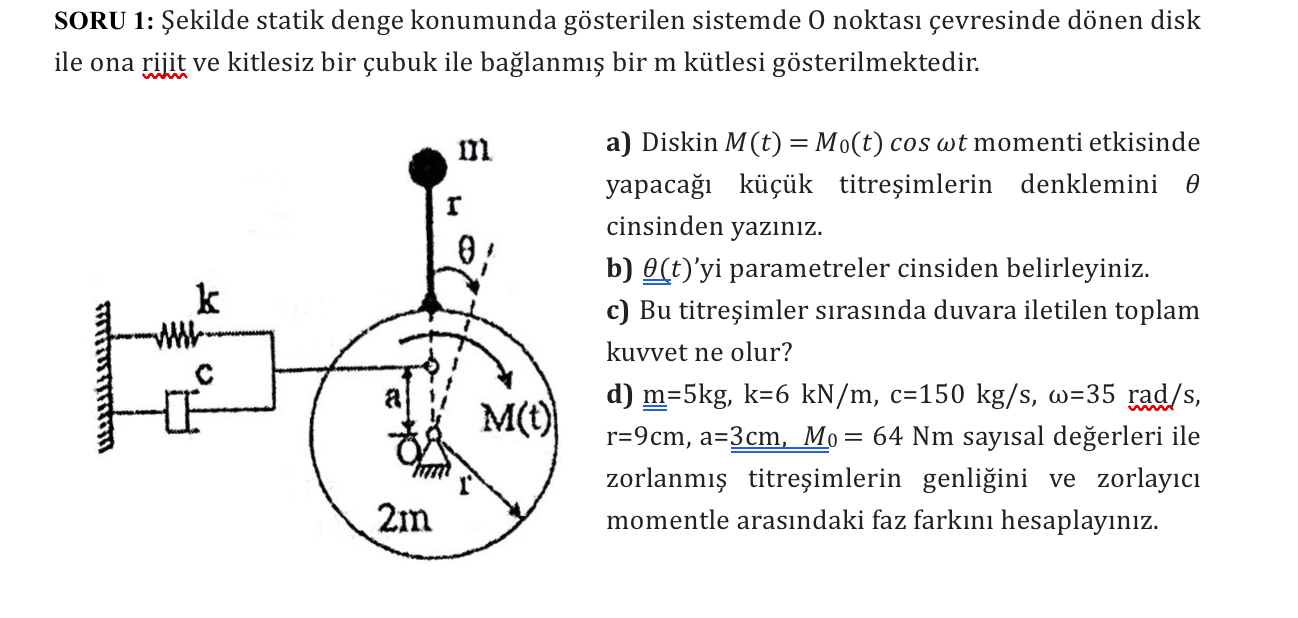 SORU 1 : ekilde statik denge konumunda g sterilen