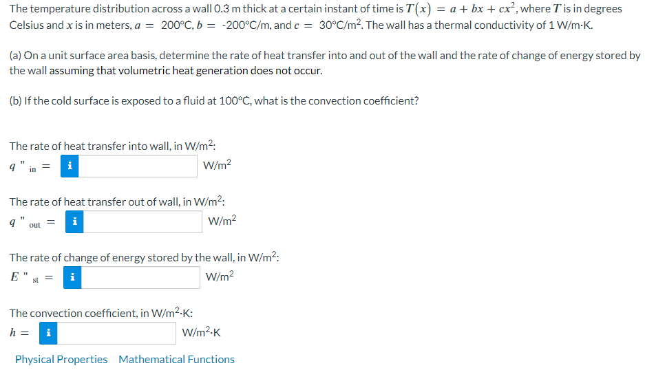 The temperature distribution across a wall 0 . 3
