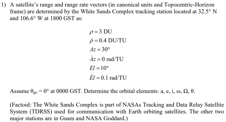 A satellite's range and range rate vectors ( in