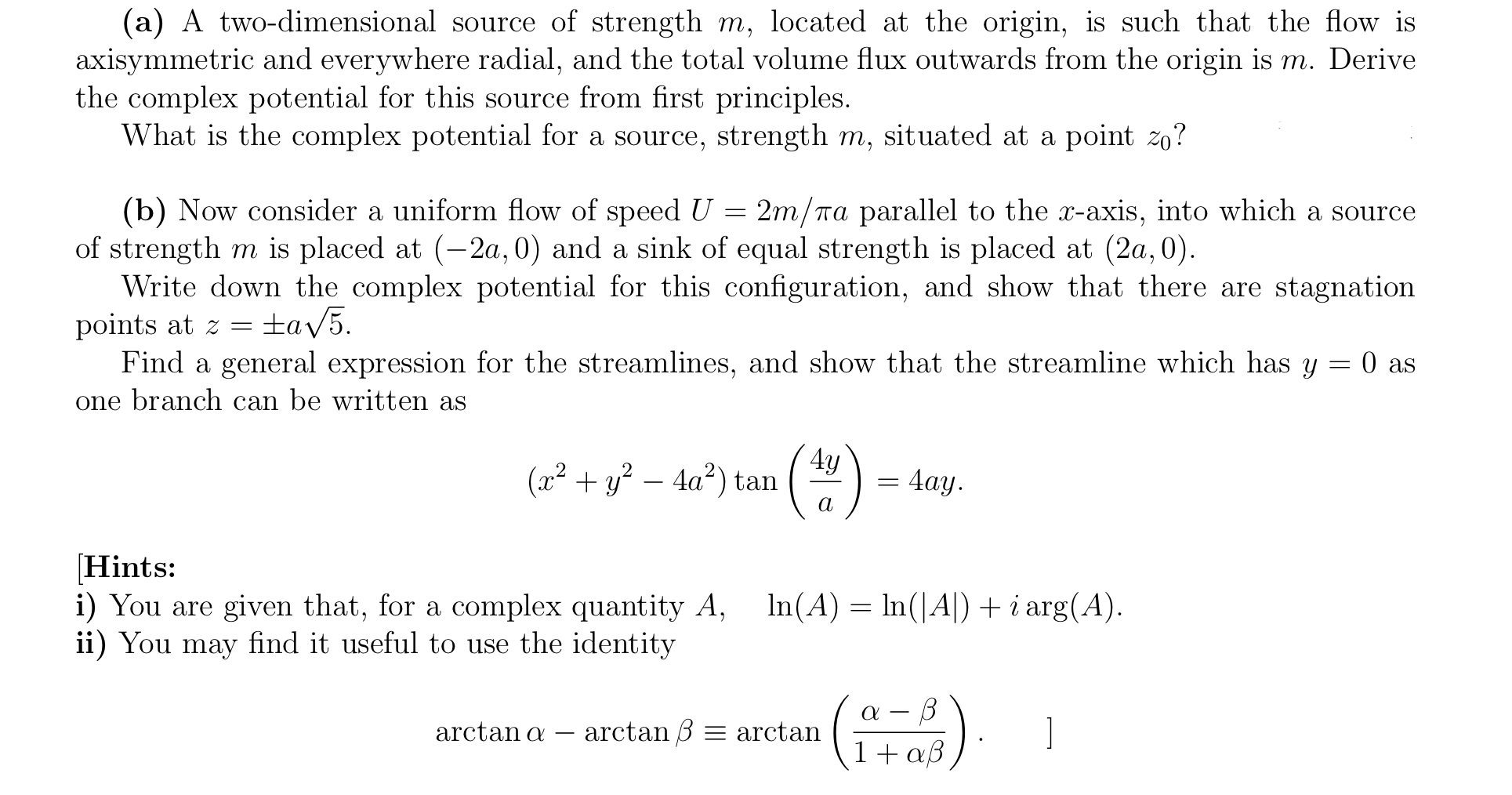 ( a ) A two - dimensional source of strength m ,